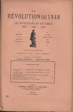 Seller image for La Rvolution de 1848 et les Rvolutions du XIX sicle 1830 - 1848 - 1870 - Tome 20 - N LXXXXVII for sale by PRISCA