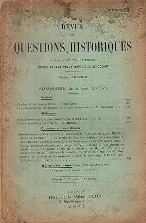 Image du vendeur pour Revue des Questions Historiques - 57 Anne - N 4 mis en vente par PRISCA