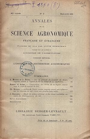 Imagen del vendedor de Annales de la Science Agronomique Franaise et trangre. - 42 Anne - N 2 - Organe Officiel de l'Institut de Recherches Agronomiques. a la venta por PRISCA