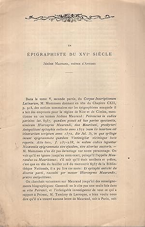 Image du vendeur pour Un pigraphiste du XVIe sicle Jrme Maurand, prtre d'Antibes mis en vente par PRISCA