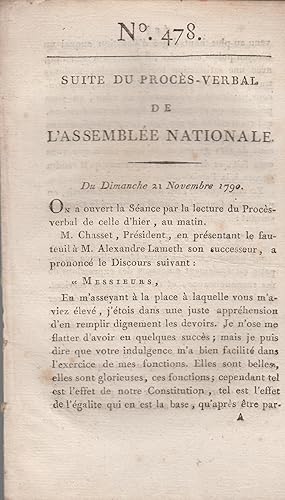 Seller image for Suite du Procs-Verbal de l'Assemble Nationale. - N 478 - Du Dimanche 21 Novembre 1790. for sale by PRISCA