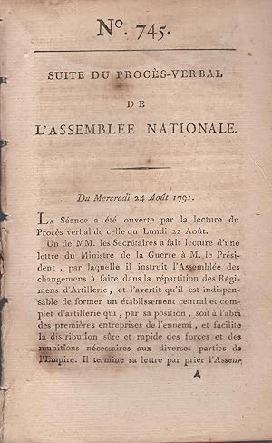 Seller image for Suite du Procs-Verbal de l'Assemble Nationale. - N 745 - Du Mercredi 24 Aot 1791. for sale by PRISCA