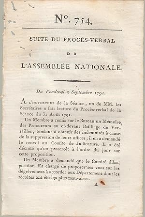 Image du vendeur pour Suite du procs -Verbal de L'Assemble Nationale. Du Vendredi 2 Septembre 1791. N 754 mis en vente par PRISCA