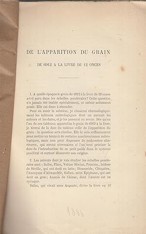 Seller image for De l'apparition du grain d 6912  la livre de 12 onces. for sale by PRISCA