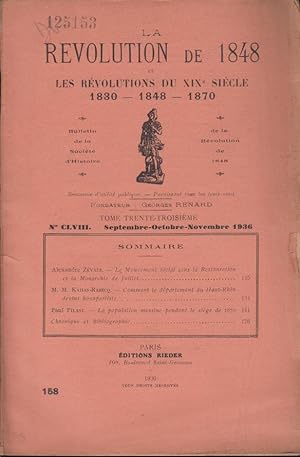 Seller image for La Rvolution de 1848 et les Rvolutions du XIX sicle 1830 - 1848 - 1870. - Tome 33 - N CLVIII for sale by PRISCA