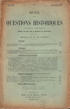 Bild des Verkufers fr Revue des Questions Historiques - 58 Anne - N 4 zum Verkauf von PRISCA