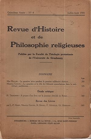 Imagen del vendedor de Revue d'Histoire et de Philosophie religieuse. - 15 Anne - N 4 a la venta por PRISCA