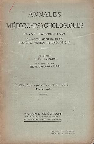 Seller image for Annales Mdico-Psychologiques. - Revue Psychiatrique - Bulletin de la Socit Mdico-Psychologique. - XIV Srie - 92 Anne - T. 1 - N 2 for sale by PRISCA