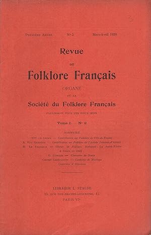 Bild des Verkufers fr Revue de Folklore Franais organe de la Socit du Folklore Franais. - Tome 1 - N 2 zum Verkauf von PRISCA