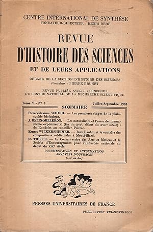 Image du vendeur pour Revue d'Histoire des Sciences et de leurs Applications. - Tome V - N 3 mis en vente par PRISCA