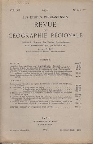 Imagen del vendedor de Les tudes Rhodaniennes. - Revue de Gographie Rgionale. - Vol. XII - N 1-2 a la venta por PRISCA