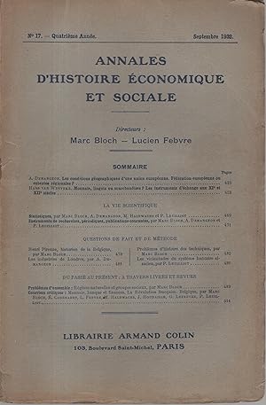 Imagen del vendedor de Annales d'Histoire conomique et Sociale. - N 17 - 4 Anne - Septembre 1932. a la venta por PRISCA