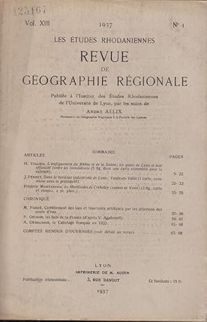 Imagen del vendedor de Les tudes Rhodaniennes. - Revue de Gographie Rgionale. - Vol. XIII - N 1 a la venta por PRISCA