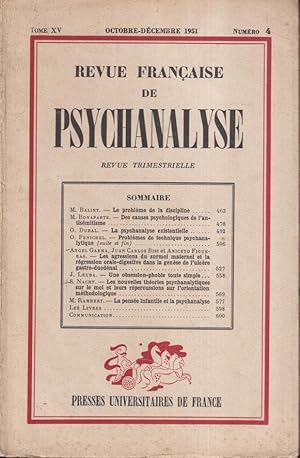 Image du vendeur pour Revue Franaise de Psychanalyse - Tome XV - N 4 mis en vente par PRISCA