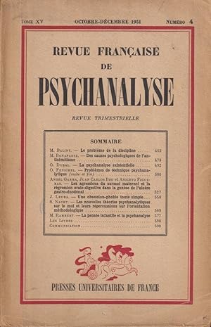 Seller image for Revue Franaise de Psychanalyse - Tome XV - N 4 for sale by PRISCA