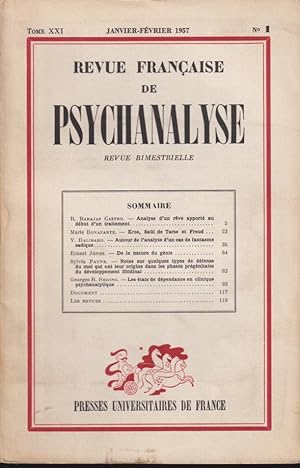 Bild des Verkufers fr Revue Franaise de Psychanalyse - Tome XXI - N 1 zum Verkauf von PRISCA