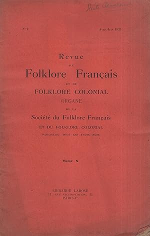 Seller image for Revue de Folklore Franais et de Folklore Colonial. - Tome X - N 2 - Avril/Juin 1939. for sale by PRISCA