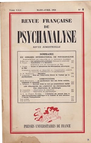 Seller image for Revue Franaise de Psychanalyse - Tome XXII - N 2 - XX Congrs International de Psychanalyse. for sale by PRISCA