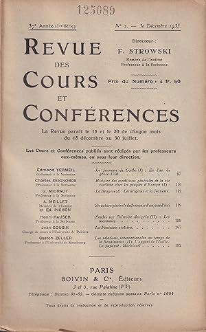 Bild des Verkufers fr Revue des Cours et Confrences. - 37 Anne (1re Srie) - N 2 - 30 Dcembre 1935. zum Verkauf von PRISCA