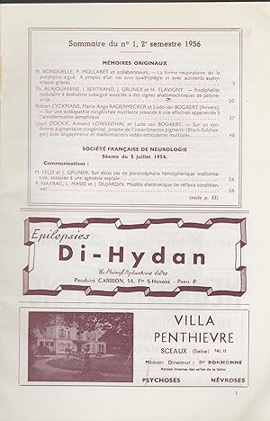 Image du vendeur pour Revue Neurologique - Organe Officiel des Socit Franaise de neurologie, Socit de Neurologie de Langue Franaise, Socit d'lectroencphalographie de Langue Franaise. - Tome 95 - N 1 - Juillet 1956 (2e Semestre). mis en vente par PRISCA