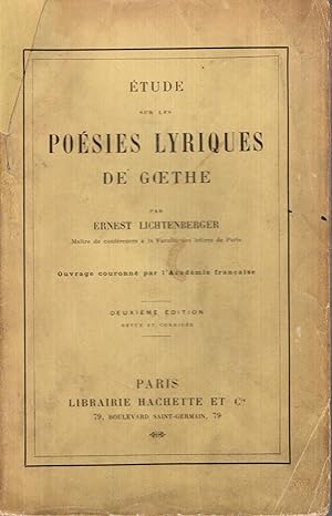 Bild des Verkufers fr tude sur les posies lyriques de Goethe zum Verkauf von PRISCA