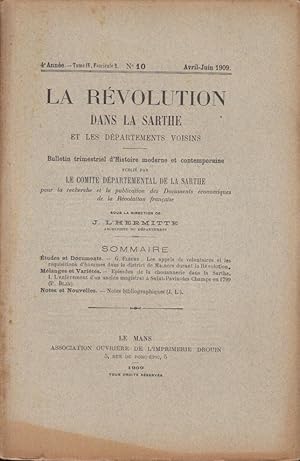 Immagine del venditore per La Rvolution dans la Sarthe et les Dpartements voisins. - 4 Anne - Tome IV - Fascicule 2 - N 10 venduto da PRISCA