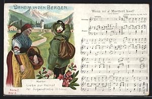 Ansichtskarte Lied Wenn no a Muetterl hast!, Wanderer und Dorfbewohnerin