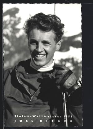 Ansichtskarte Skirennfahrer Josl Rieder, Slalom-Weltmeister 1958