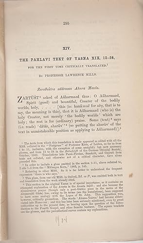 Imagen del vendedor de The Pahlavi text of Yasna XIX, 12-58, for the first time critically translated. a la venta por PRISCA
