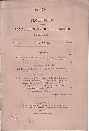 Immagine del venditore per Proceedings of the Royal Society of Edinburgh. Session 1906-7 - N IV, Vol. XXVII. venduto da PRISCA