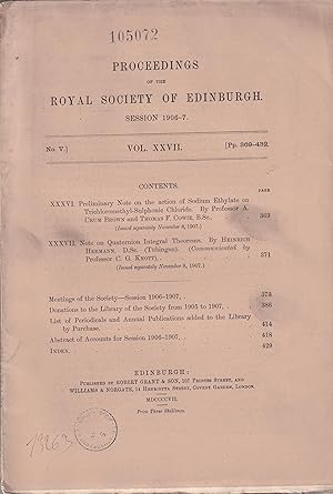 Image du vendeur pour Proceedings of the Royal Society of Edinburgh. - Session 1906-7 - N V, Vol. XXVII. mis en vente par PRISCA