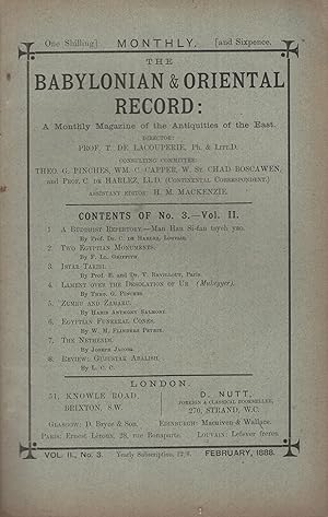 Seller image for The Babylonian & Oriental Record : A Monthly Magazine of the Antiquities of the East. - Vol. II - N 3 for sale by PRISCA
