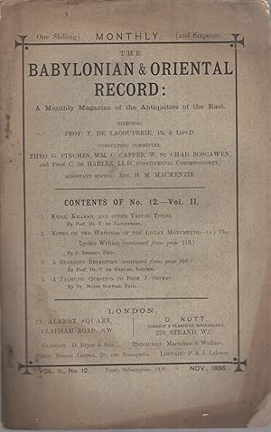 Seller image for The Babylonian & Oriental Record : A Monthly Magazine of the Antiquities of the East. - Vol. II - N 12 for sale by PRISCA