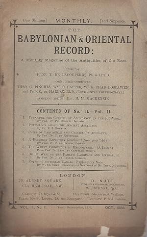 Seller image for The Babylonian & Oriental Record : A Monthly Magazine of the Antiquities of the East. - Vol. II - N II. for sale by PRISCA