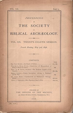 Image du vendeur pour Proceedings of the Society of Biblical Archaeology. - Vol. XX - Twenty-Eight Session - Part 5. mis en vente par PRISCA