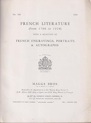 Image du vendeur pour French literature (from 1700 to 1928) with a selection of French engravings, portraits, & autographs. mis en vente par PRISCA