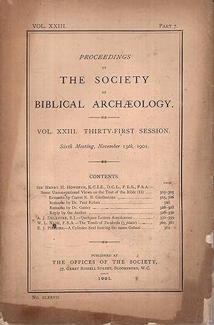 Bild des Verkufers fr Proceedings of theSociety of Biblical Archaeology. - Vol. XXIII - Thirty-First Session - Part 7 zum Verkauf von PRISCA