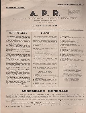 Image du vendeur pour A.P.R. Bulletin mensuel de l'Association Philatlique Rhodanienne. - Nouvelle Srie - Octobre/Novembre - N 1 mis en vente par PRISCA