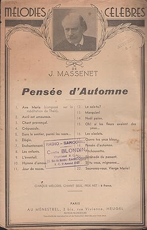 Image du vendeur pour Pense d'Automne. (A Miss Sibyl Sanderson) mis en vente par PRISCA