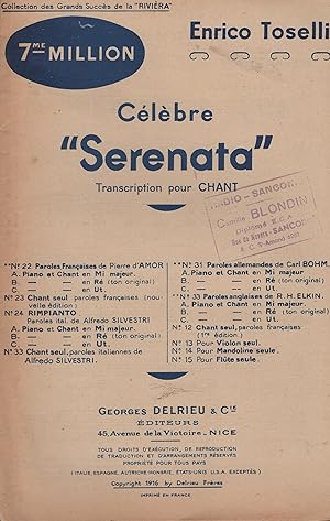 Image du vendeur pour Clbre "Serenata". mis en vente par PRISCA