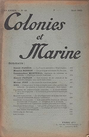 Imagen del vendedor de Colonies et Marine - VI anne - N 43 - Mars 1922. a la venta por PRISCA