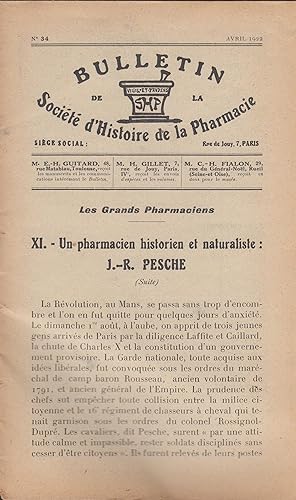 Imagen del vendedor de Bulletin de la Socit d'Histoire de la Pharmacie - N 34 - Avril 1922 - Les Grands Pharmaciens - XI. Un pharmacien historien et naturaliste : J.R. Pesche (suite) - Exgse et matire mdicale : Le baume et ses vertus, d'aprs quelques livres thologiques du moyen-ge - Le Mouvement Historique - La sonde Richelieu - La Gazette - M. le Docteur Paul Delaunay, du Mans - Publications de M. le Docteur Delaunay a la venta por PRISCA