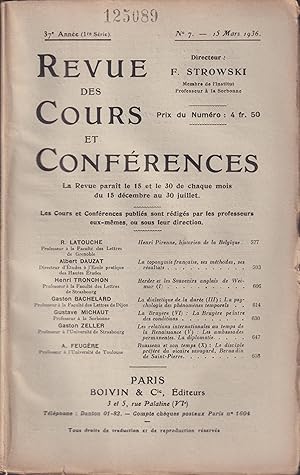 Seller image for Revue des Cours et Confrences. - 37 anne (1re Srie) - N 7 - 15 Mars 1936. for sale by PRISCA