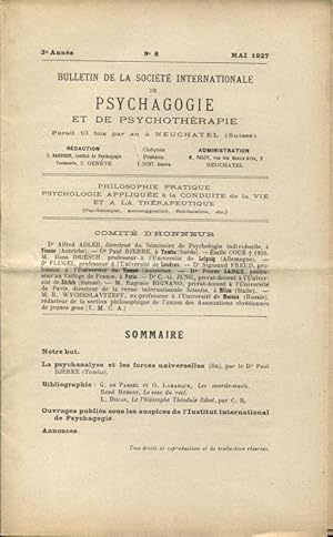 Imagen del vendedor de Bulletin de la Socit Internationale de Psychagogie et de Psychothrapie. - 3 Anne - N 8 - Mai 1927 a la venta por PRISCA