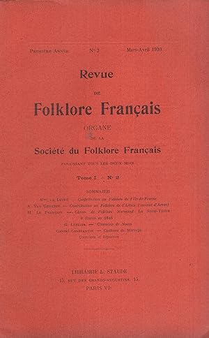 Bild des Verkufers fr Revue de Folklore Franais Organe de la Socit du Folklore Franais. - Tome I - N 2 zum Verkauf von PRISCA