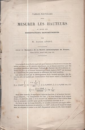 Seller image for Tables Nouvelles pour mesurer les hauteurs au moyen des observations baromtriques. for sale by PRISCA