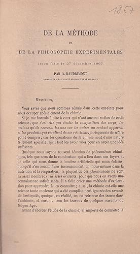 Bild des Verkufers fr De la Mthode et de la Philosophie Exprimentale. - Leon faite le 27 dcembre 1867. zum Verkauf von PRISCA