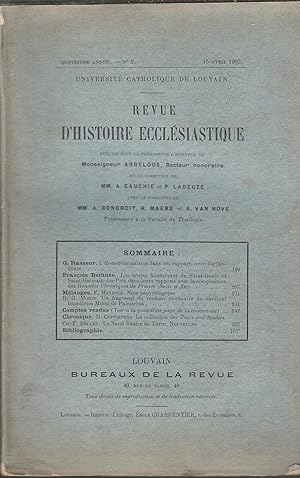 Seller image for Revue d'Histoire Ecclsiastique - 4 anne - N 2 - 15 Avril 1903. - Suivie de : Bibliographie de la Revue d'Histoire Ecclsiastique - Tome IV. - Anne 1903. for sale by PRISCA