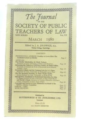 Immagine del venditore per The Journal of the Society of Public Teachers of Law Vol XV March 1980 venduto da World of Rare Books