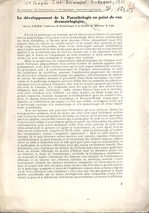 Seller image for Le dveloppement de la Parasitologie au point de vue dermatologique. for sale by PRISCA